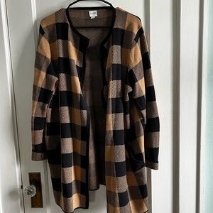 Plaid Open Front Cardigan Sweater